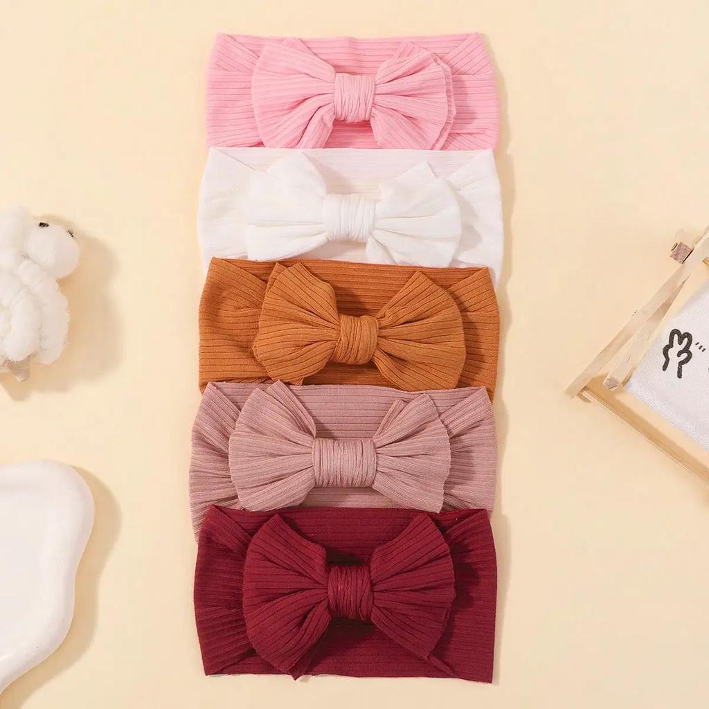 5 st/parti Stickat Barn Hårband Enfärgat Ränder Söt Rosett Hårband för Spädbarn Baby Barn Sport Håraccessoarer
