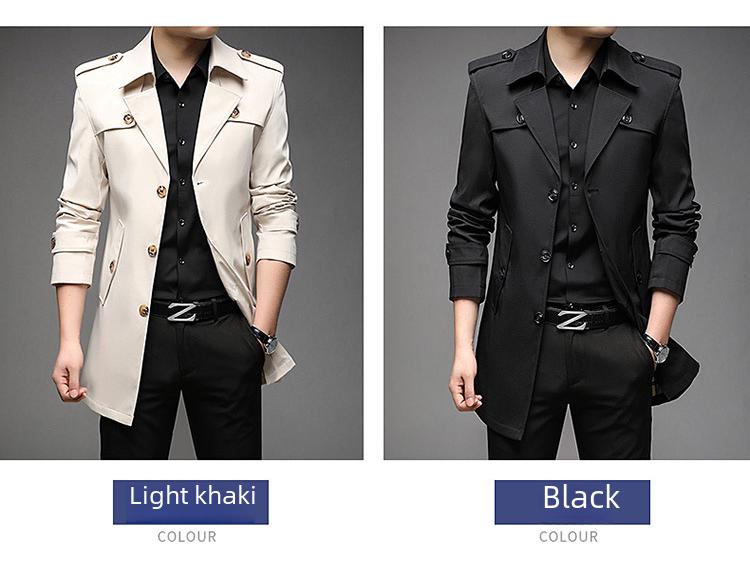 Men's Mid-Length Trench Coat, Autumn Korean Style Jacket, Simple Design, 9 Colors Available
