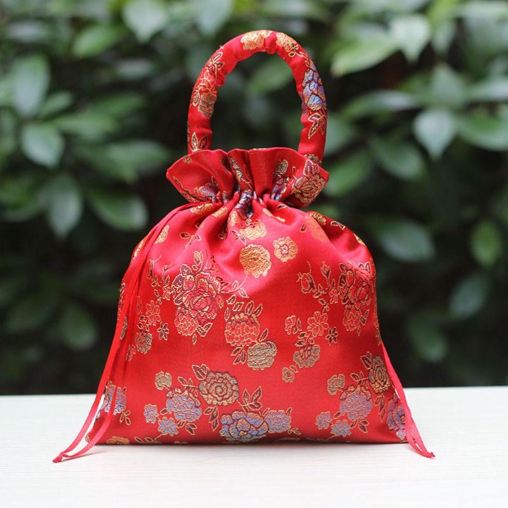 Chinese Style Flower Drawstring Bag Candy Storage Festive Sugar Bag Canvas Tassel Handbag Party