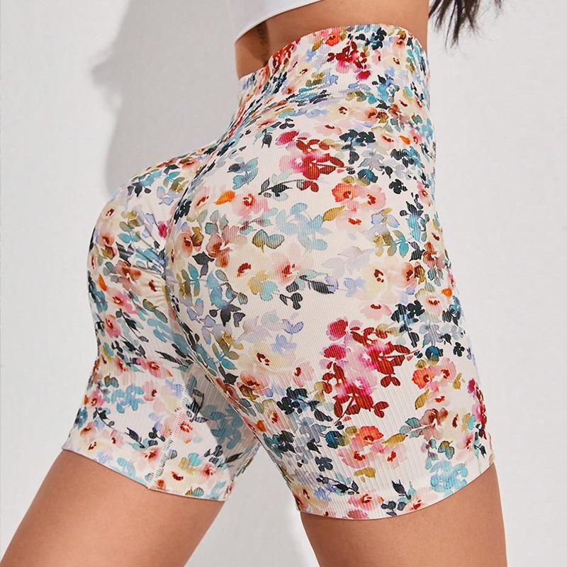 Sports shorts European and American tight sports yoga pants women's abdomen and hip lift high waist fitness yoga shorts