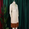 Fashion Full Sleeve Notched Neck Solid High Waist Belt Dress Women Autumn Office Lady Pleated Long Africa Midi Dresses