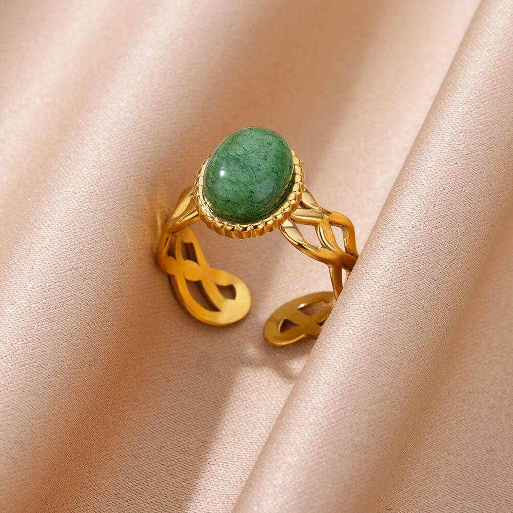 Oval Stone Open Rings For Women Men Gold Color Stainless Steel Sunflower Ring Wedding Engaement Jewelry Gift Bague