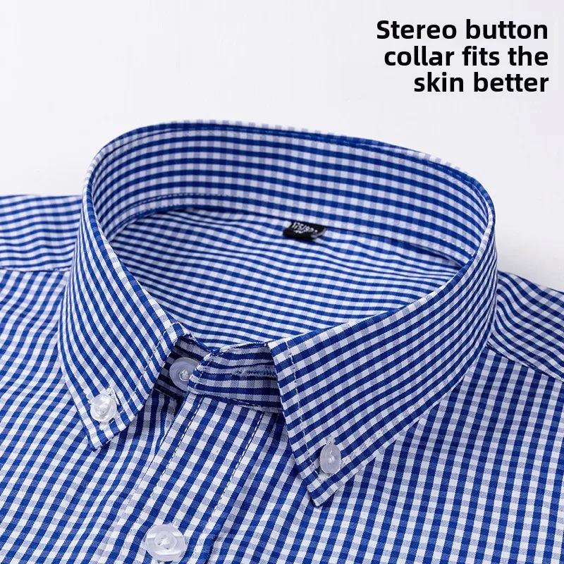 Thin Spring Summer 100% Cotton Shirts for Men Long Sleeve Checkered Dress Shirt Mens Blue Green  Men Clothing  Button Up Shirt