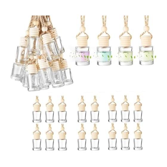 siawadeky Car Perfume Bottle Set of 20, Capacity 10ml, Hanging Aroma Perfume Bottle, Car Diffuser Bottle, Air Freshener, Perfume Refill, Bottle,