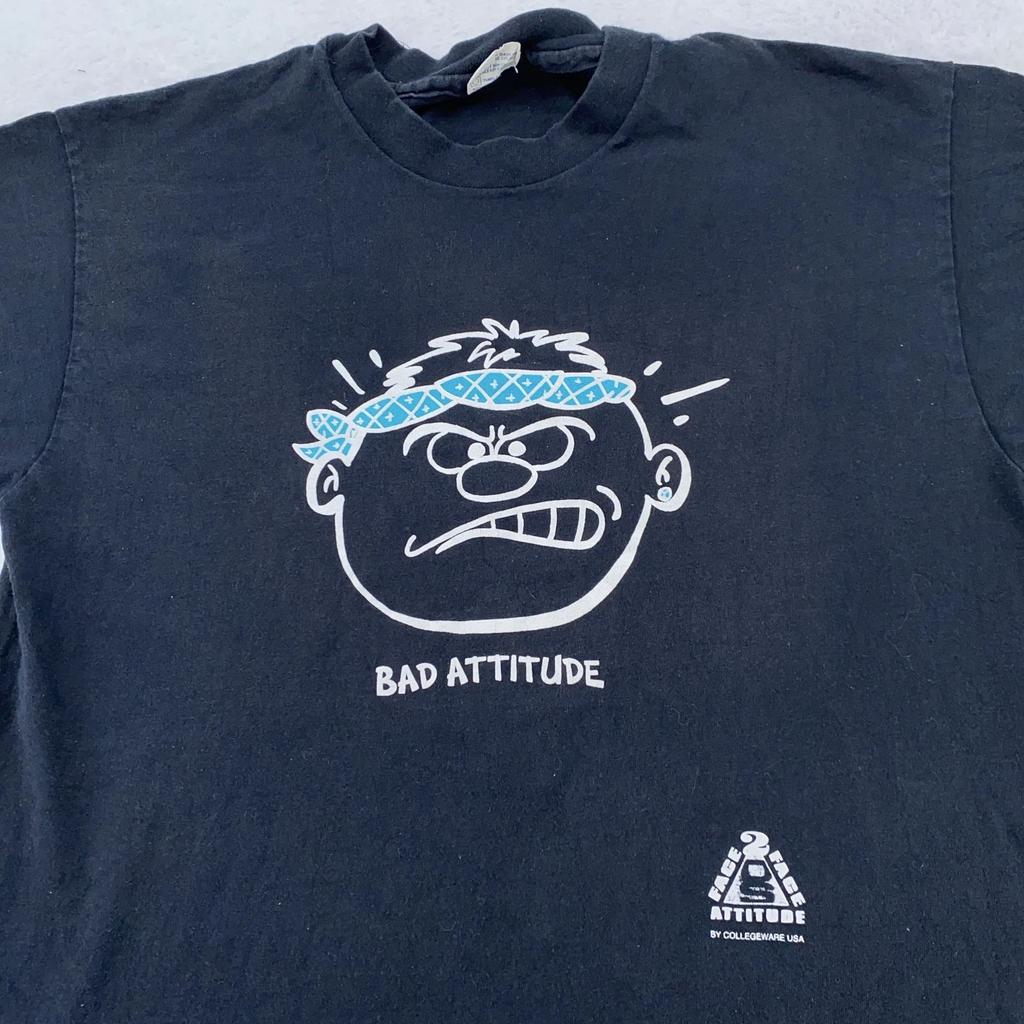 Vintage Bad Attitude Shirt Herren M/L Schwarz Cartoon Grafik College USA 90er