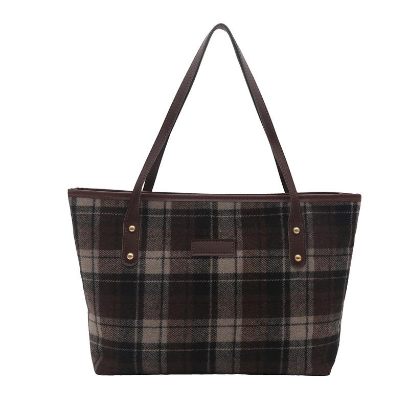 Korean Style Plaid Tote Bag - Classic Versatile Large Capacity Shoulder Bag