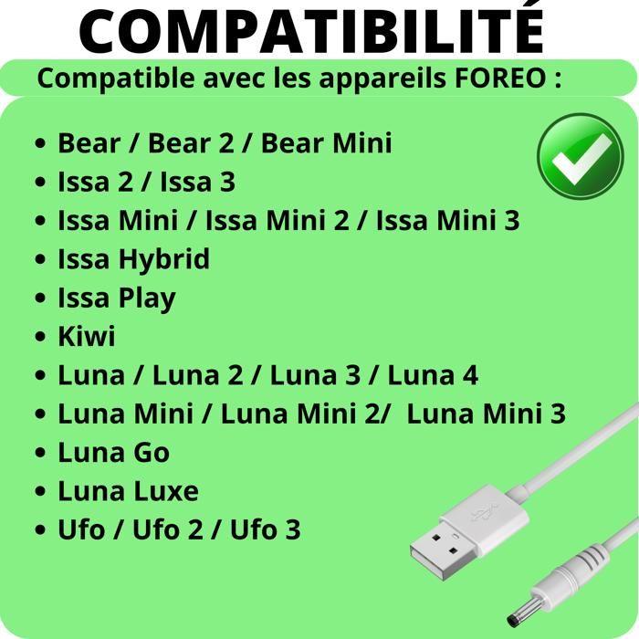 80 Cm Charging Cable Compatible with Foreo Luna/Luna 2/Luna 3/Luna 4/Luna Mini/Luna Mini 2/Luna Mini 3/Luna Go/Luxe/Bea/Ufo/Kiwi/Issa