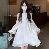 Women's Off-Shoulder Halter Neck White A-Line Dress - Autumn 2025 Fashion