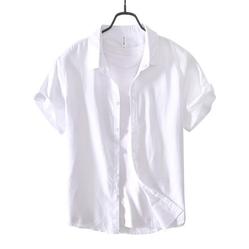 Classical Summer Shirt Male Turn-down Collar Cotton Linen Short Sleeve Shirt for Man Solid Color Button Casual Shirt Simple Style Clothing