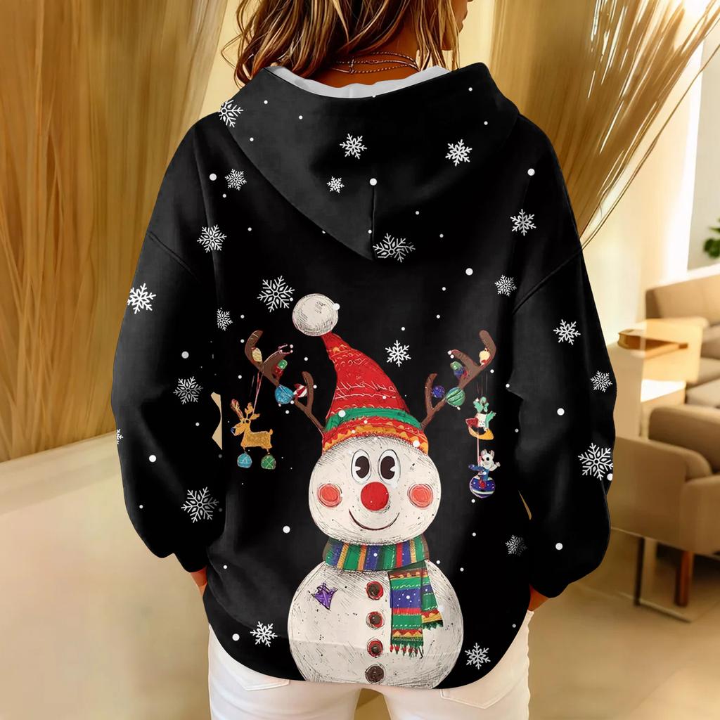 Women's Loose Comfortable Casual Fashion V-Neck Christmas Print Long Sleeve Hoodie