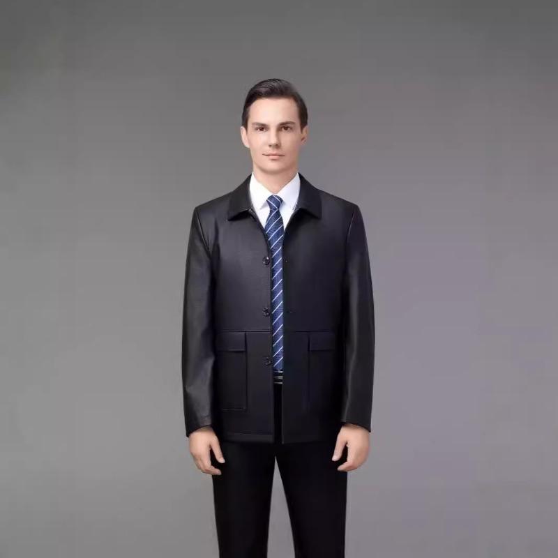 Novas jaquetas de couro de pele de carneiro para outono e inverno para homens, jaquetas casuais de couro de meia-idade, jaquetas masculinas elegantes com gola alta