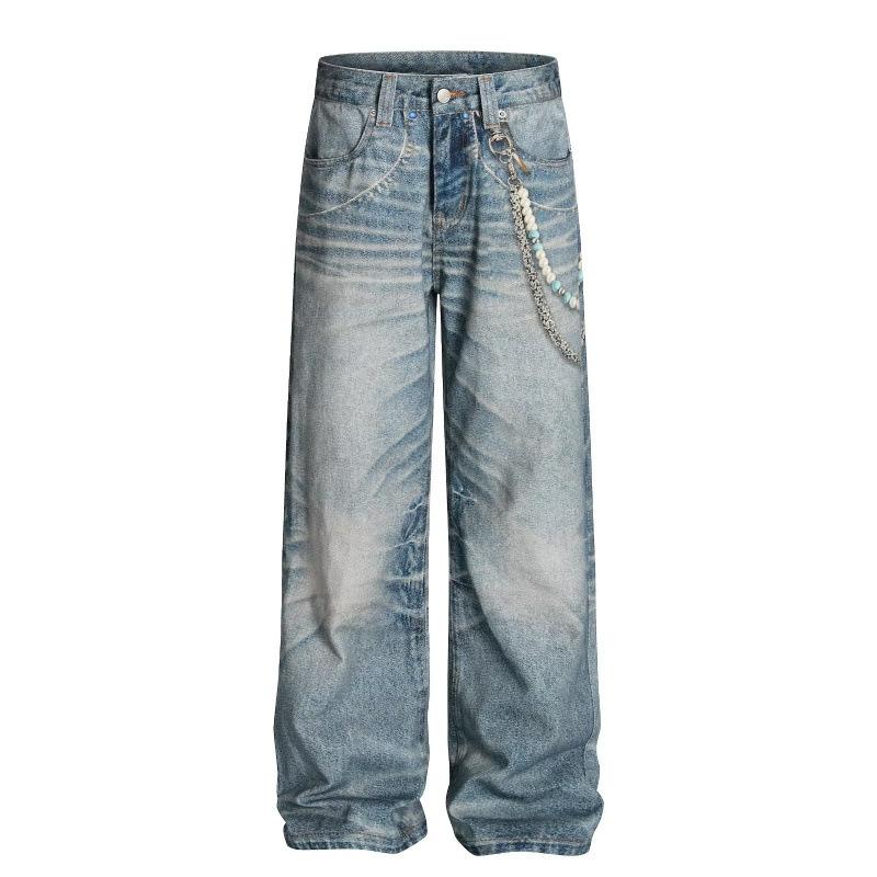 JYL Unisex Straight Jeans American Chain 3D Print Washed Cleanfit Denim Pants S бездна
