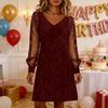 Women's Sparkly Mesh Long Sleeve Mini Dress Glitter V Neck Banquet Cocktail Party Dress Going Out Club Night Outfits