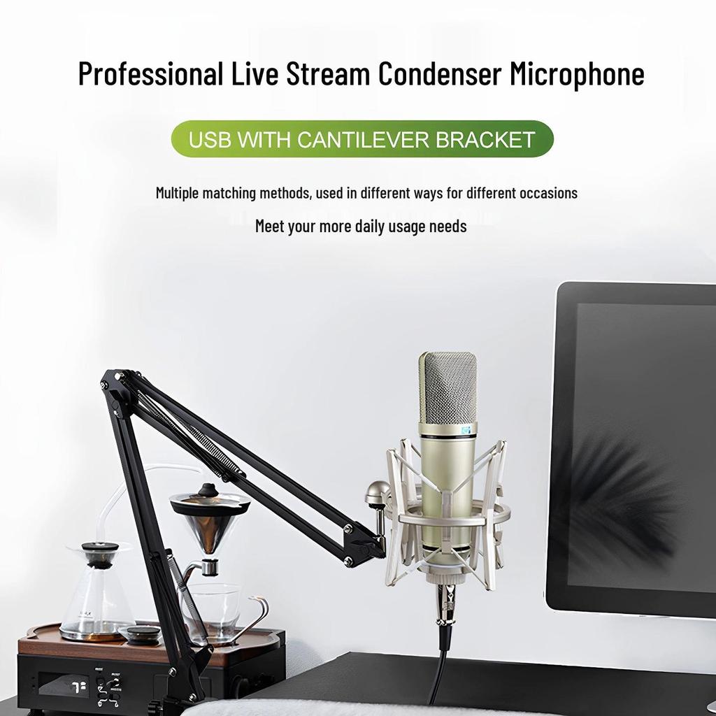 U87 Metal Diaphragm Microphone Set: Live Streaming & Recording Studio Kit with Boom Stand