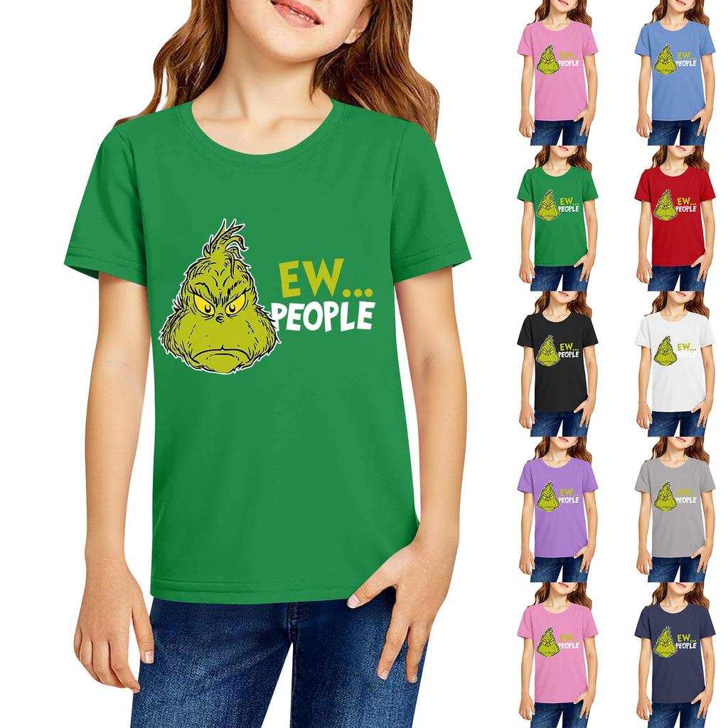 Fashionable Round Neck Short Sleeve Work Clothes Printed Tops For KID Summer Tops