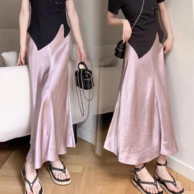 2024 New High Waist Slimming Mermaid Skirt for Pregnant Women - Acetate Satin Midi with Hip-Hugging Fit L чёрный