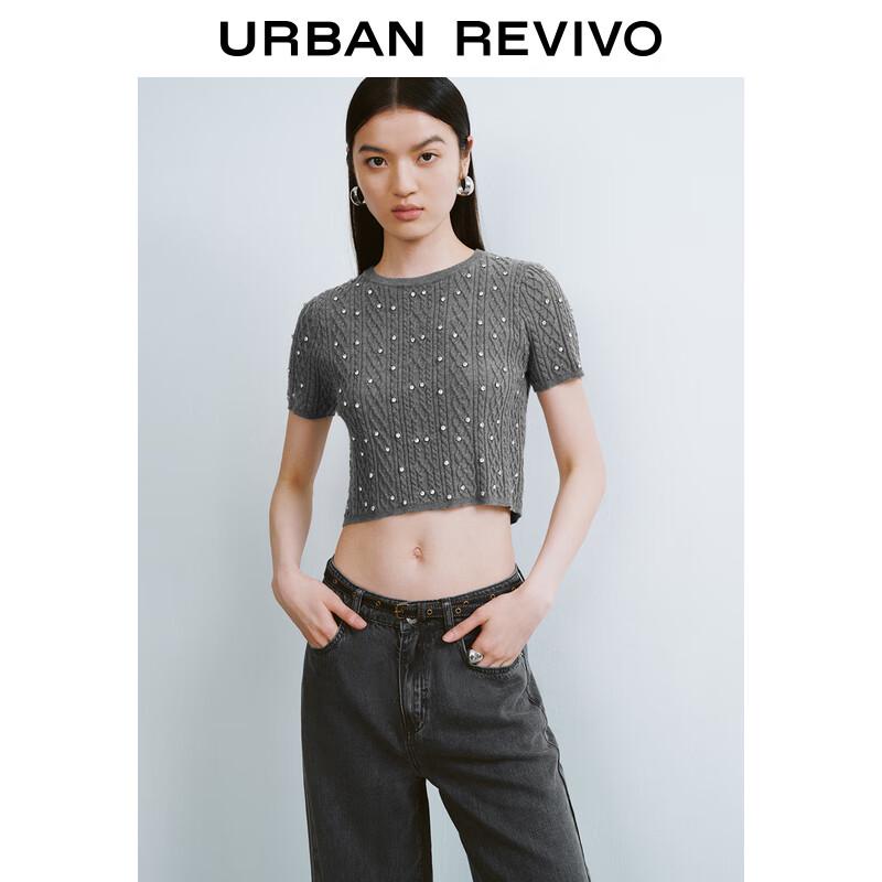 UR Women's Diamante Textured Short-Sleeve Knit Top