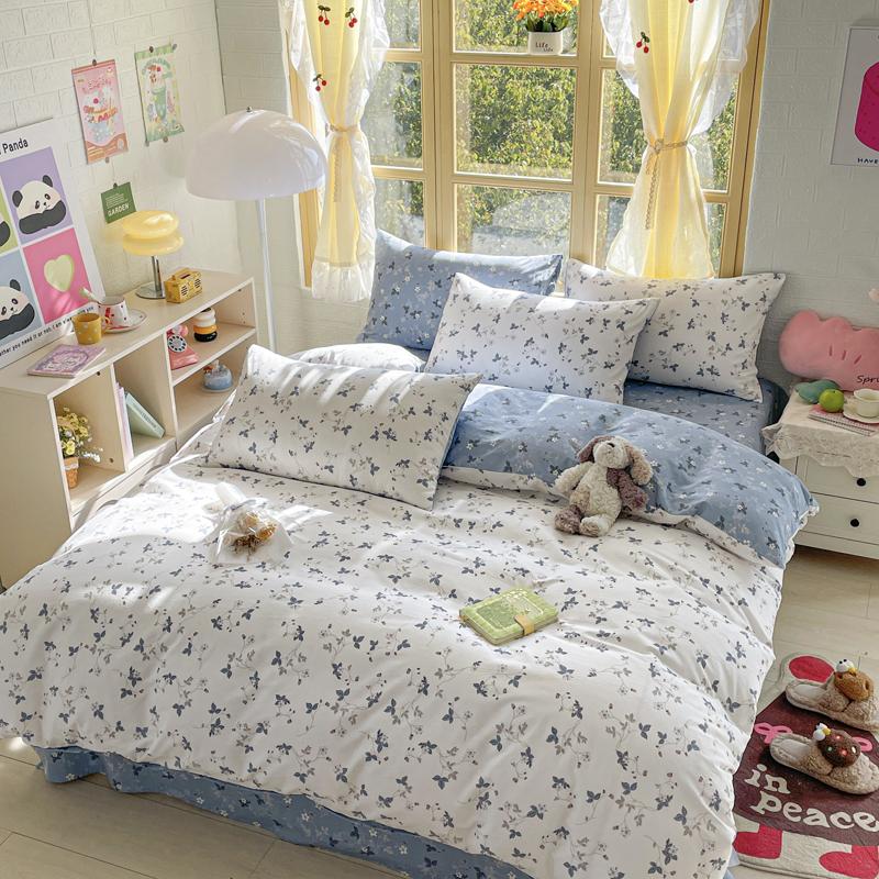 Elegant Blue Floral Pattern Duvet Cover Set 100% Cotton Soft Skin Friendly Queen Size Bedding Set Comforter Cover Pillowcases