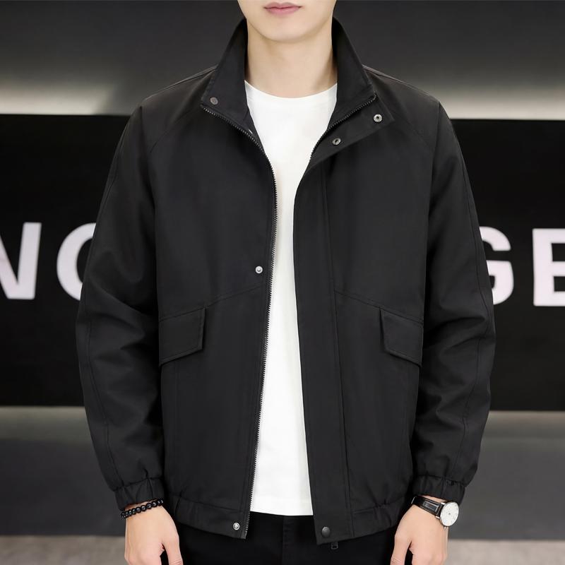 Men Plus Size Stand Collar Jacket Loose Casual Zip Up Outerwear Big Pockets Windproof Coat For Big Men