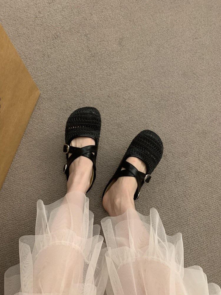 Cross-woven hollow breathable bag head half-drag women's outer wear 2025 spring and summer new thick soft bottom cool slippers