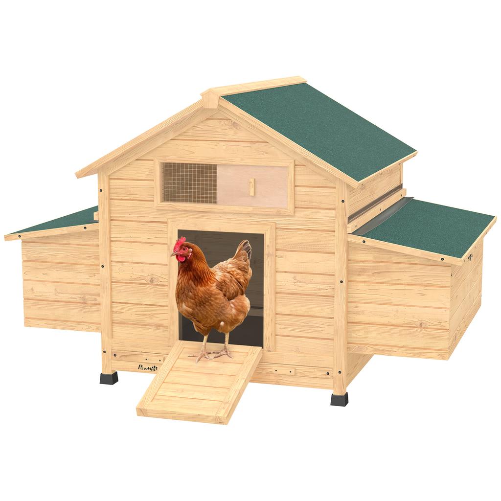 Chicken Coop, Wooden Outdoor Hen House with Nesting Box, Openable Waterproof Top, Pull-Out Tray, 150 x 100 x 97cm