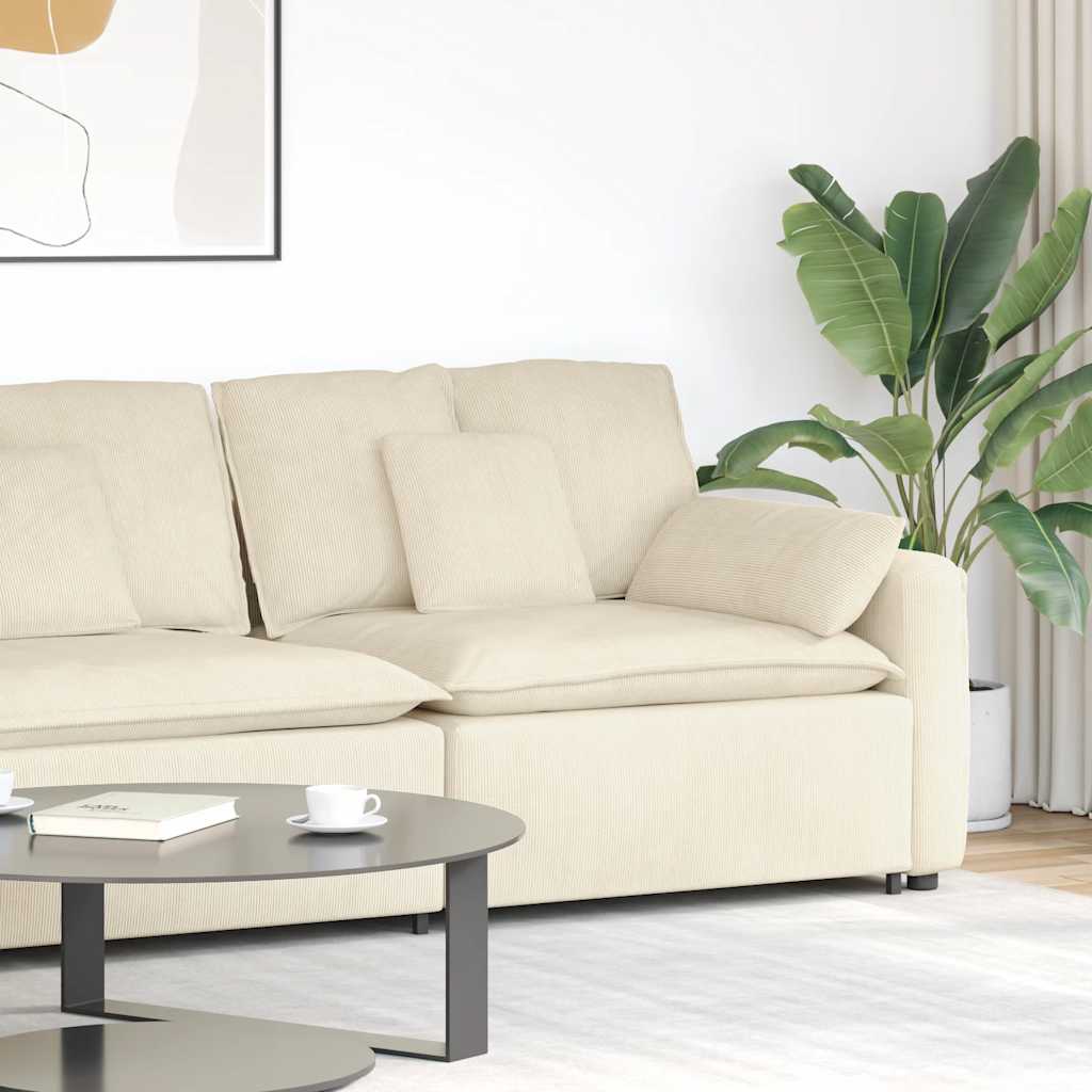 Modular Sofa End Module with Armrest and Cushions Cream 100 Cm