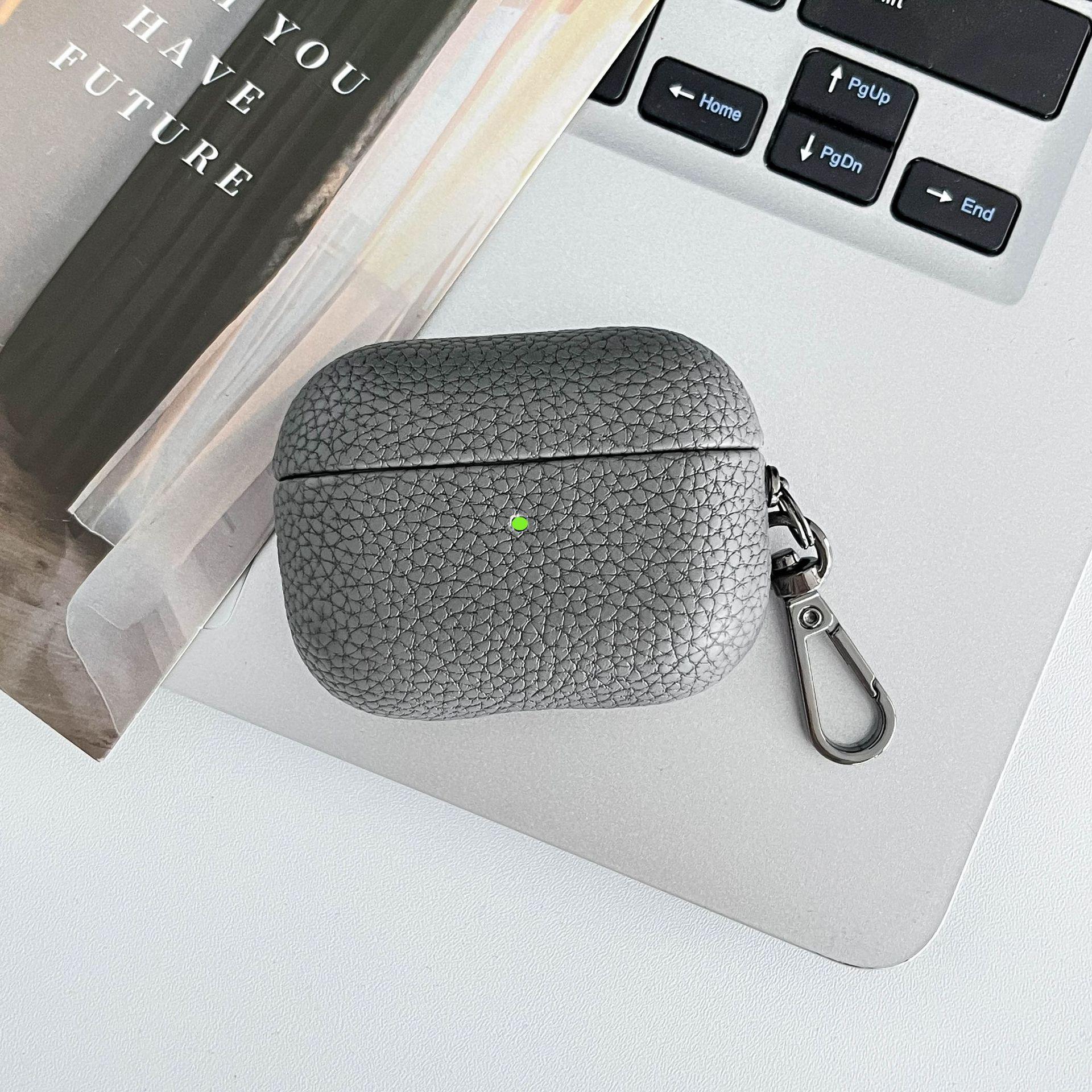 Lychee-Patterned Earbud Case for Wireless Bluetooth Earbuds Solid-Color Protective Case airpods1/2 серый