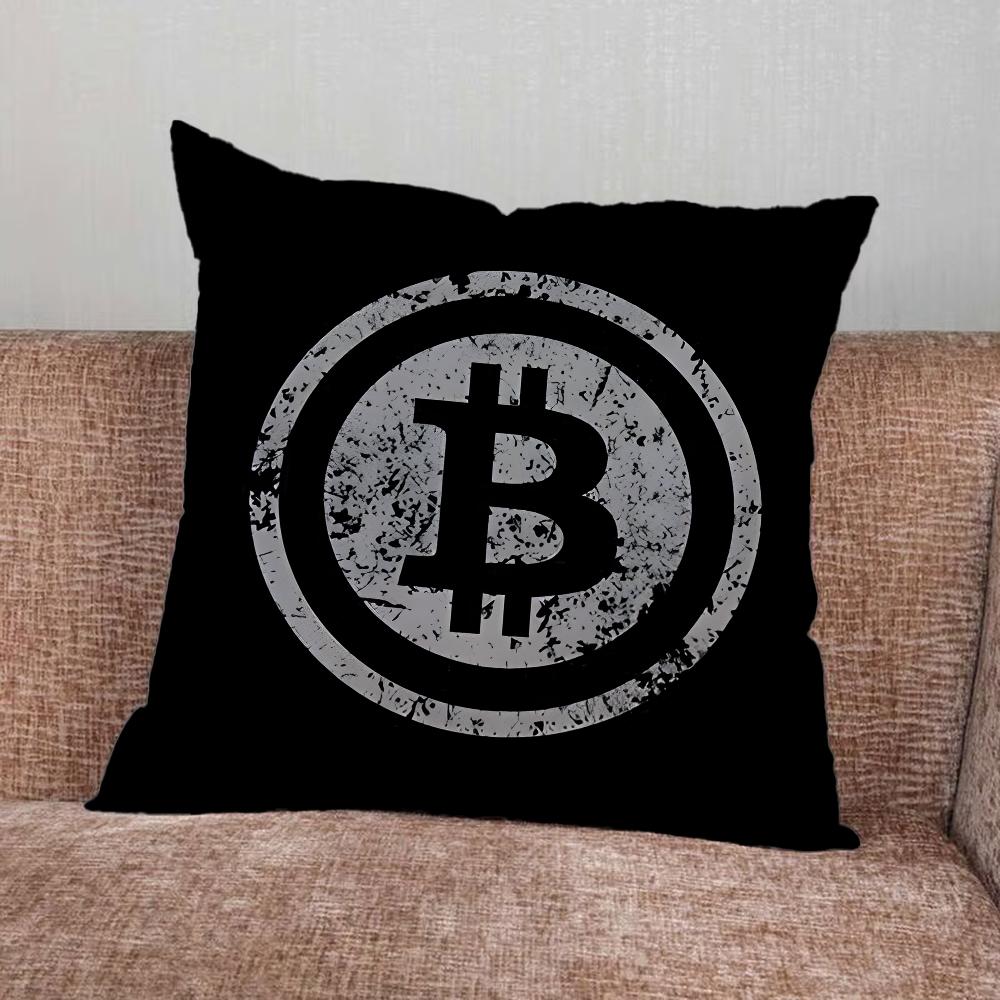 Crypto Currency Bitcoin BTC Pillow Case For Home Bedroom Car Office Decoration Living Room Sofa Cushion Cover Suitable