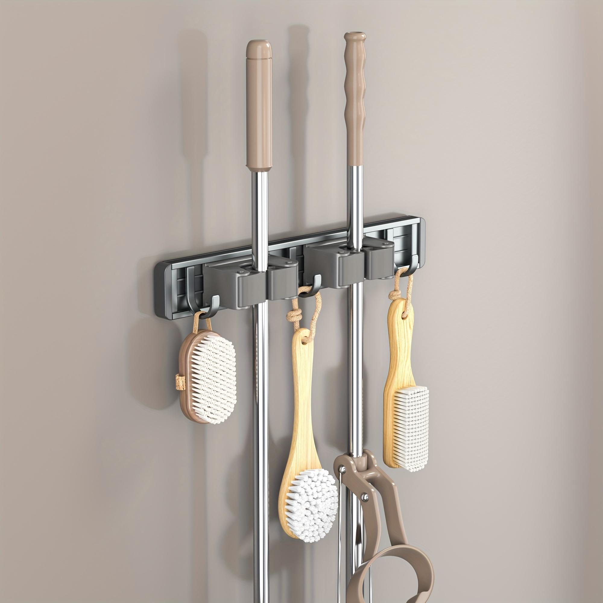 

Сверхпрочный металлический держатель для швабры и метлы с регулируемыми крючками - Компактный настенный органайзер - Прочное решение для хранения инструментов, Настенный держатель для метлы 3 hooks 2 clips серый