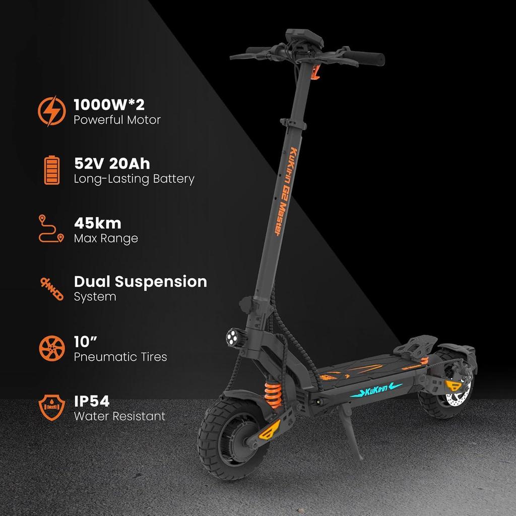 Monopattino Elettrico KuKirin G2 Master 2000W per Adulti, Autonomia 70 km, Ruote Pneumatiche da 10", Doppia Sospensione, E-scooter Pieghevole per Pendolari