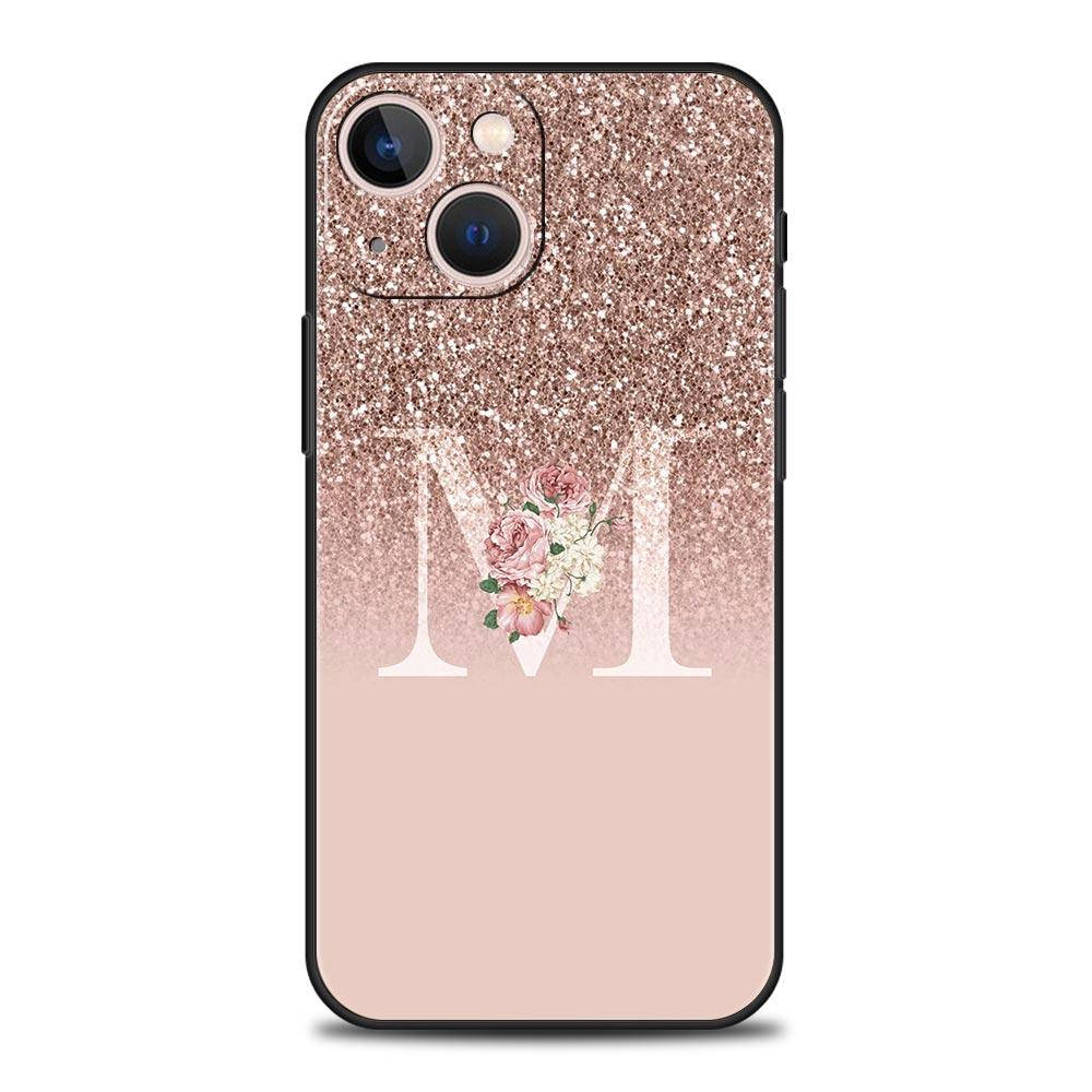 Letter Pink Shiny Phone Case For iPhone 17 16 15 Pro Max 11 12 13 14 7 8 Plus SE 2020 X XR XS Cover Soft Black