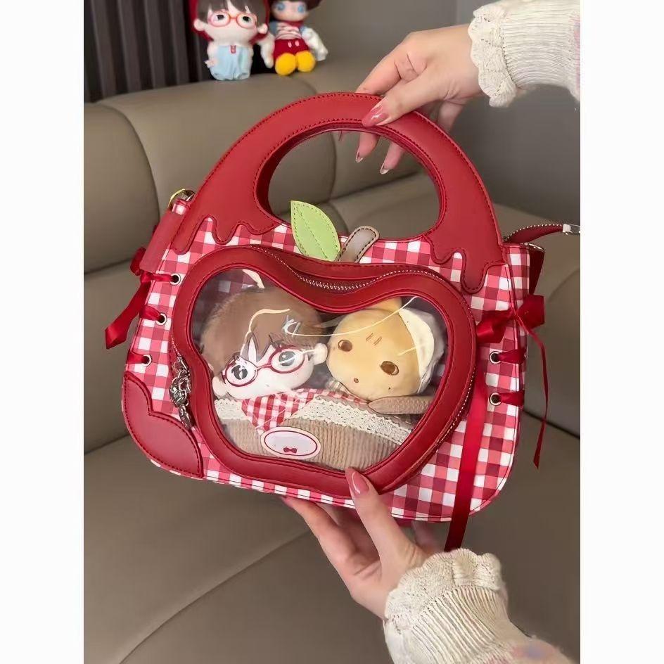 New Niche Design Sweet and Cute Apple Ita Bag Transparent Heart-shaped Window Travel Kawaii Shoulder Bag Y2K Crossbody Bag