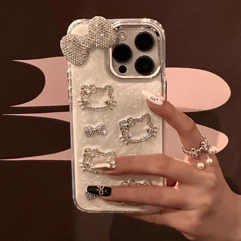 

Luxury girls 3D Flash Diamond Bow Glitter Phone Case Designed For iPhone 15 13 14 12 16 Pro Max 11 Silver Blingbling Shock Resistant Back Cover for iphone 13pro
