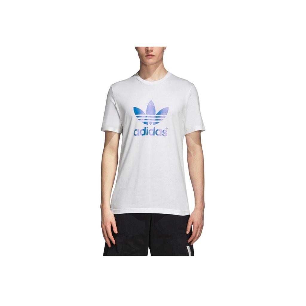 adidas Originals Trefoil Blue Logo Print Short Sleeve T-Shirt Men Tops White DP8570