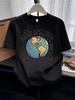 T-Shirts (kids unisex)Retro Earth Print T-Shirt, American Distressed Letter Short Sleeve, Boys And Girls Casual Round Neck