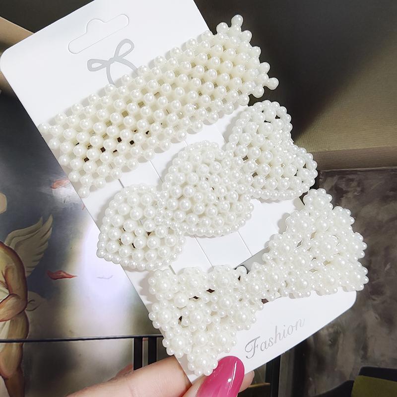 Pearl Hair Clip For Women Korean 3/4pcs Geometric Hairpins Set Hair Berrettes Girl Hairgrip Side Clip Hair Accessories