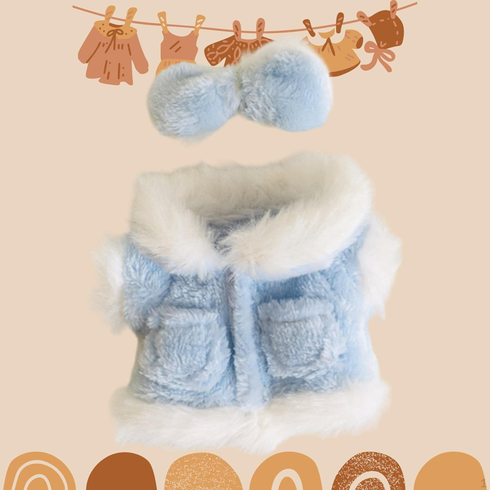 

2 комплекта плюшевых пальто с заколкой-бантом для кукол ростом 15 см, синий