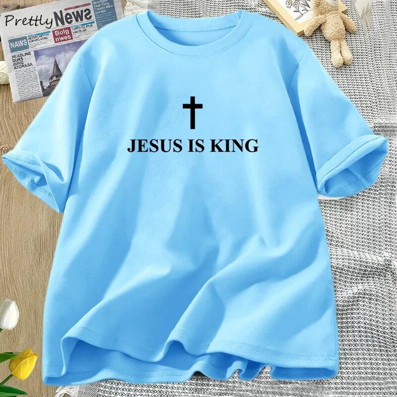 Jesus ist König T-Shirt Damen Baumwolle Kreuz Glaube Christliches T-Shirt Unisex Kurzarm Religiöses T-Shirt Damen Kleidung Streetwear Unisex