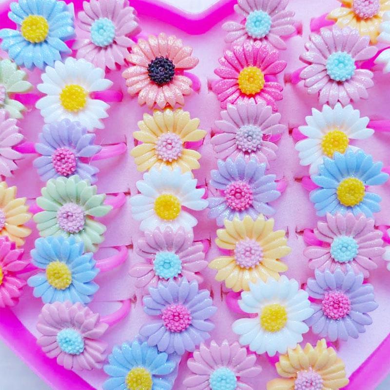 10pcs/Lot Cute Children's Cartoon Rings Glitter Flower Fruit Shape Plastic Adjustable Ope Excluding boxes