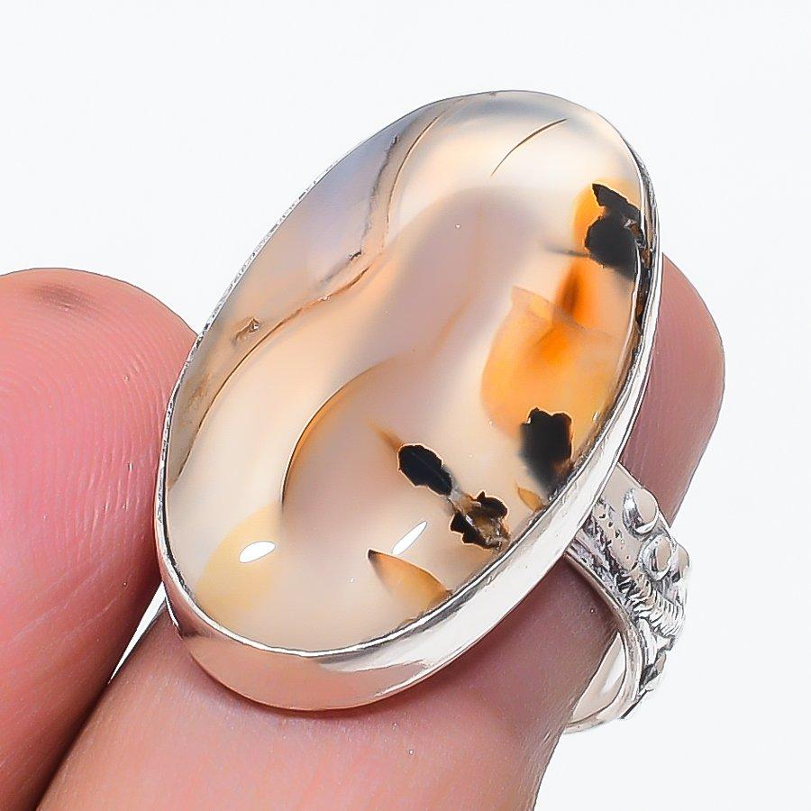 Natural Montana Agate Gemstone 925 Sterling Silver Jewelry Ring Size 7.5 a0U42