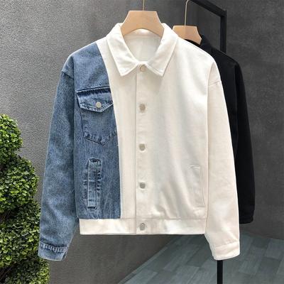 Herren Herbst Denim Patchwork Design Jacke Lässiges Alltags-Oberteil