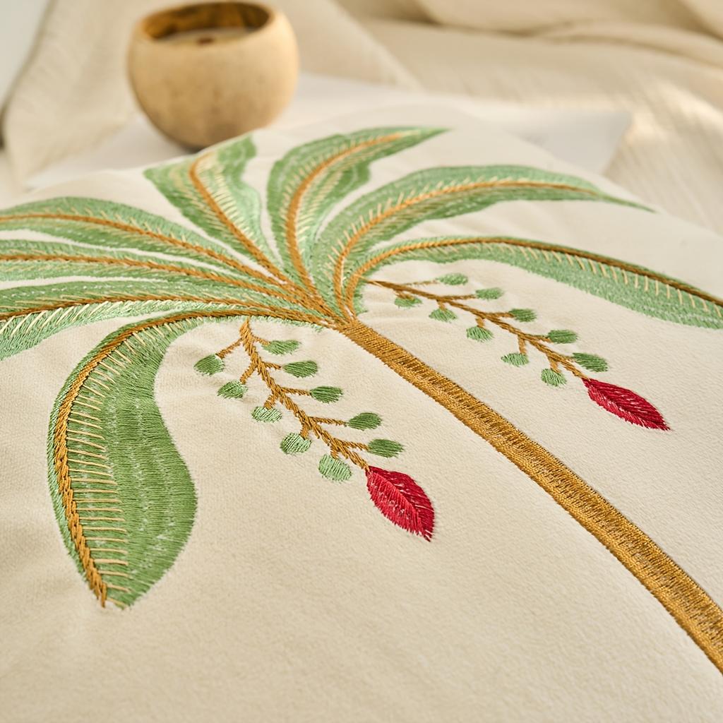 Tropische Palme Kissenbezug Bestickt Grüner Pflanzenprint Boho Küsten Kissenhülle Für Sofa Bett Couch Strandige Heimdeko
