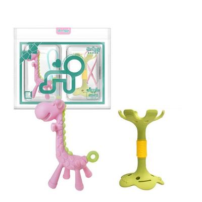 Anjou Teething Set of 2 Giraffe (Pink) + Lips - Case 2P + Clamps 2P, Giraffe (Pink) + Lips (Green), Korean Baby Products