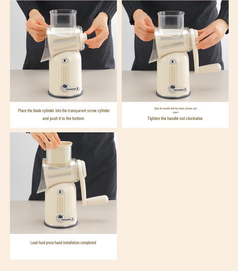5-in-1 Stainless Steel Hand-Crank Vegetable Slicer, Grater, and Grinder with Rotary Drum and Wave Blade