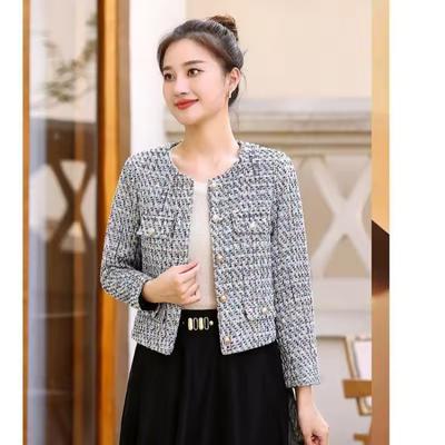 Casual Women Korean Sweet Tweed Jacket Fashion Simple Long Sleeve Coat Elegant Slim Female Chic O Neck Open Stitch Outwear
