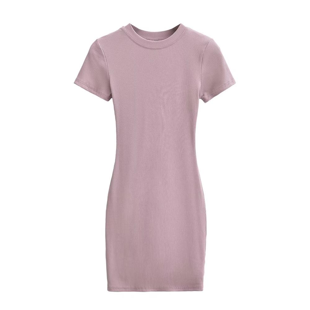 

Trendy Women s Round Neck Bodycon Dress - Short Sleeve, Slimming, Waist-Tie, Solid Color, Summer Style Medium