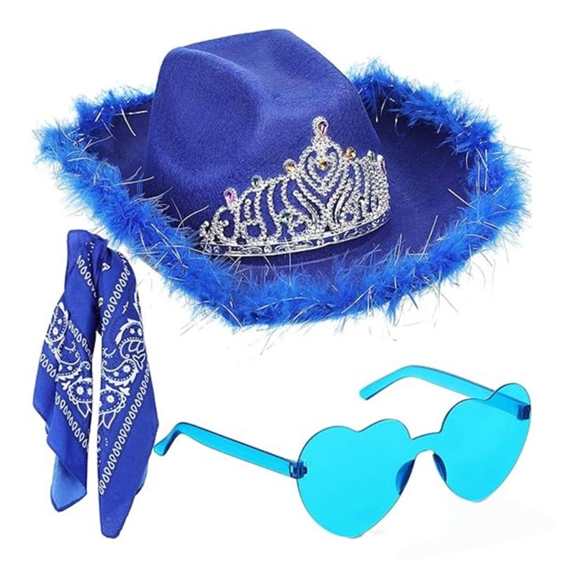 

Women Cowboy Hat Scarf and Heart Shape Glasses Western Party Costume Accessories For Concert Hiking And Cosplay Event 1