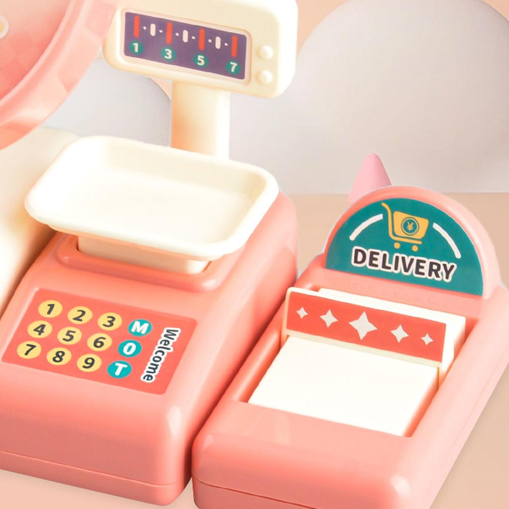 Kids Cash Register Pretend Play Toy Playhouse Roleplay Toy Realistic Checkout Counter Education Toy for Children 4 5 6