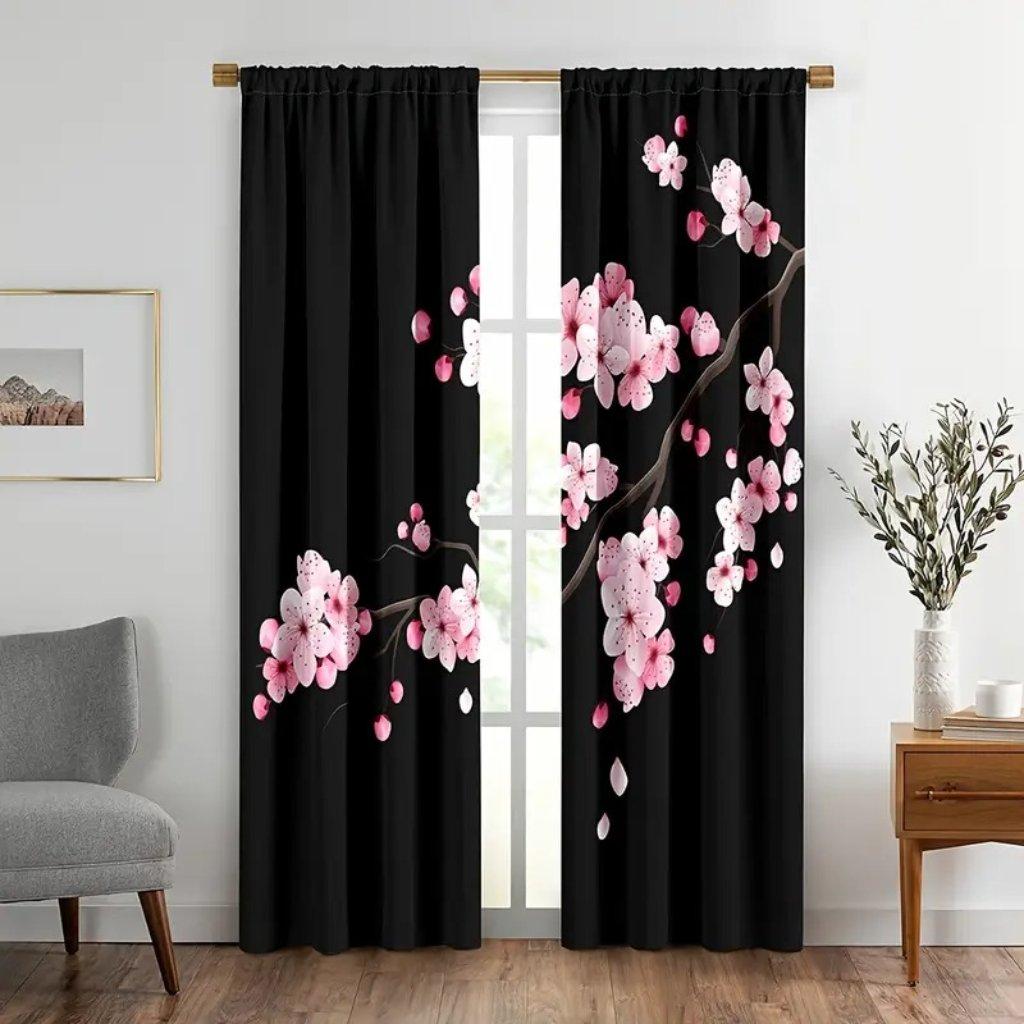 1pc Wooden Sunflower Curtains Semi-shading Grommet Top Curtains For Bedroom Living Room Office Home Decor