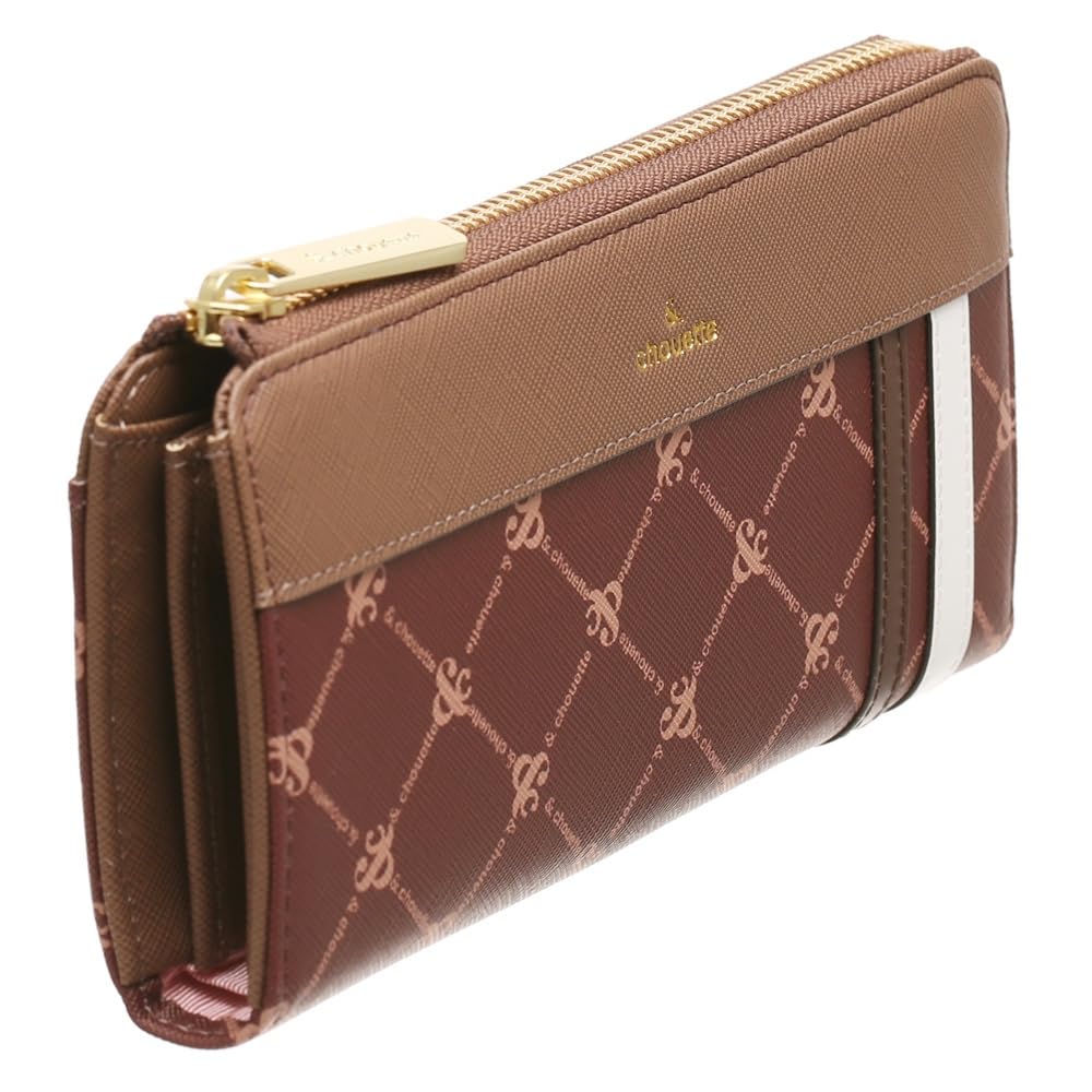 And Chouette Round Zipper Monogram Line Long Wallet for Cute and Gift Wrapping Samantha [ONLYOU] L-Shaped Women, Stylish, Available, (Wine Red)